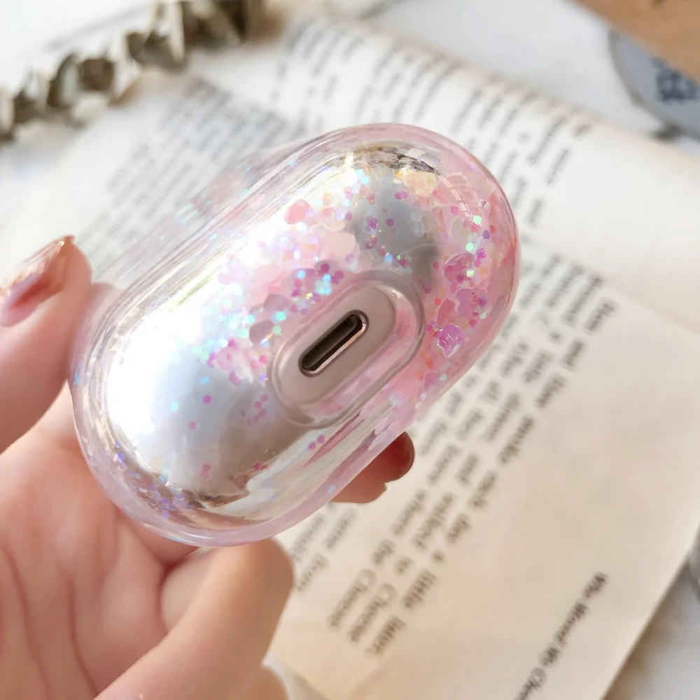 

Colorful Glitter Dynamic Liquid Sequin Case for Airpods 1/2/pro Transparent Crystal Clear Protection Earphone Cover with Chain