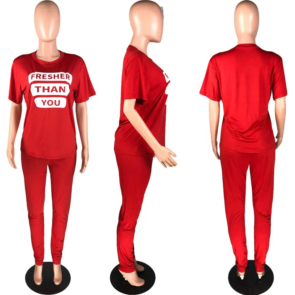 

New Arrivals Women Big Size Letter Print Tracksuits Casual Lady O-neck Short Sleeve Tees High Waist Sport Pants Two Piece Sets