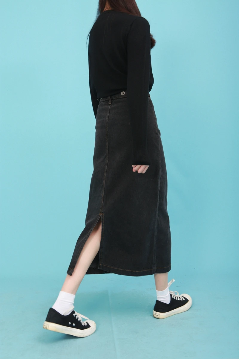 

2020 Autumn and Summer New High Waist Retro Adjustable Mid-Length Split Denim Skirt Female Korean-Style Kpop