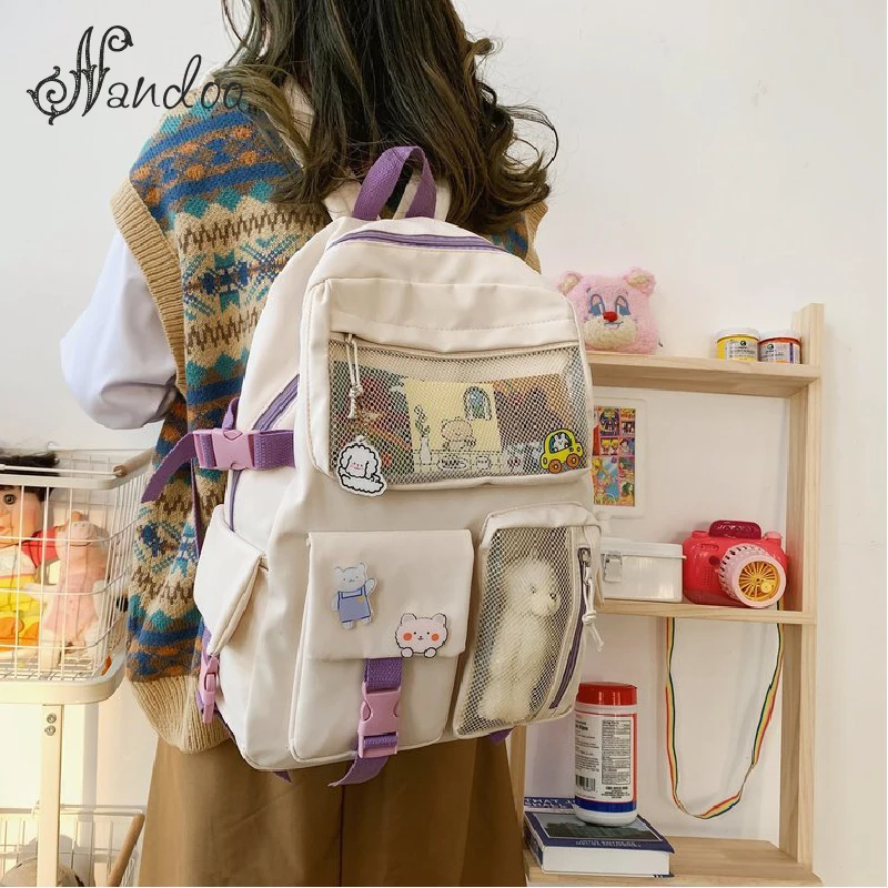 

Kawaii Nylon Teen Girls Backpack Fashion Waterproof Rucksack for Women School Bag Cute Student Bookbag Travel 2021 New Mochila