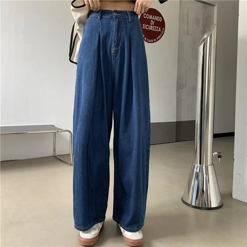 

Jeans Women Chic High Waist Harajuku Teens Streetwear All-match Daily Loose Wide-leg Female Denim Trouser Retro Ins Autumn