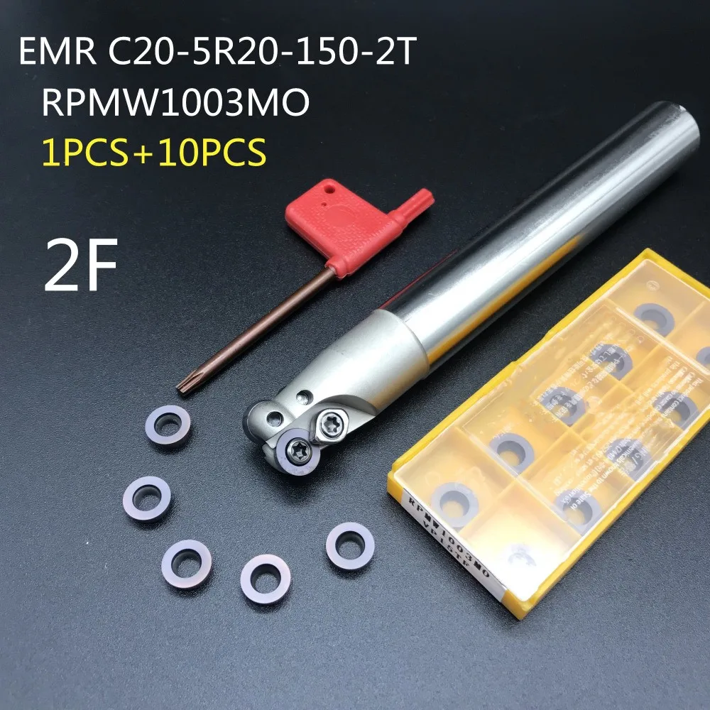

10PCS RPMW1003MO VP15TF+1PCS 20mm milling cutter EMR C20-5R20-150-2T machining center shank carbide insert lathe cutter