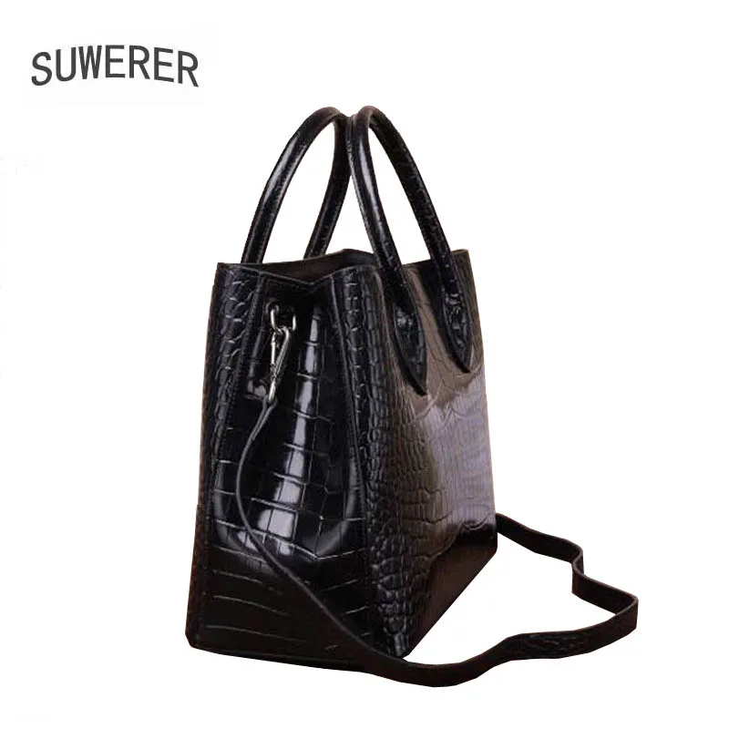 suwerer new women genuine leather handbags fashion crocodile pattern real cowhide leather cowhide leather shoulder bag women free global shipping