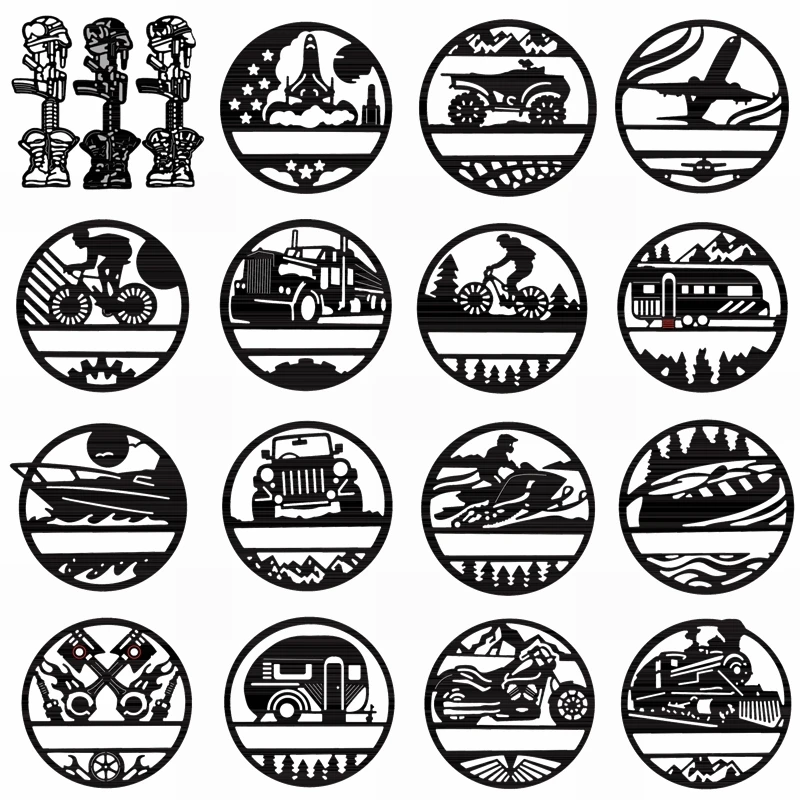 

Transportation Vehicle Rocket Plane Car Bicycle Motorcycle Tree River Round Frame Metal Cutting Dies Make Cards Embossing Paper