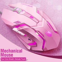 pink game mechanical mouse notebook office home usb mute gaming game luminous mouse wired girl cute creative cute girl lol leagu