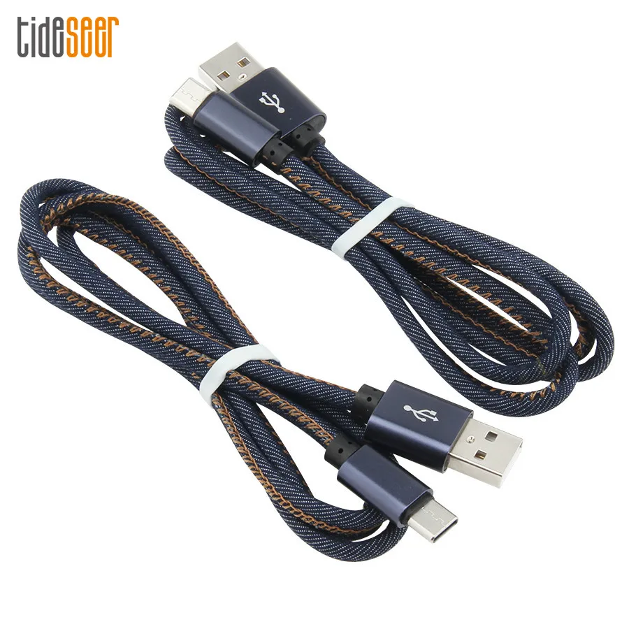 1M Denim USB Micro Cable for iPhone Samsung Xiaomi Mobile Phone Type C Fast Charging Cable For Huawei P20 Redmi Note 8