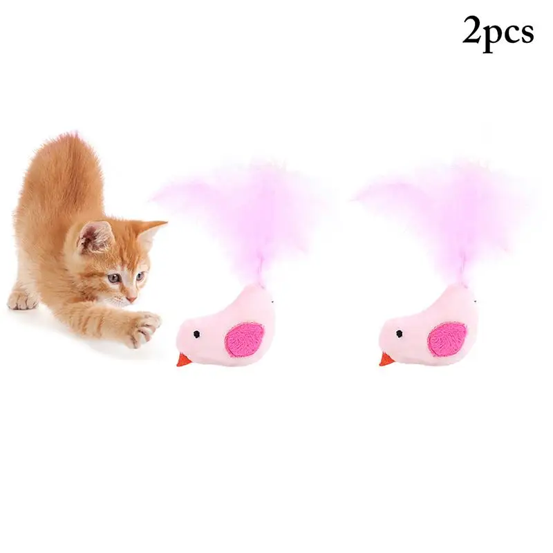 

2PCS Bird Cat Toy Lovely Mini Plush Fur Feather Toy Cat Chew Toy Interaction Training Supplies Pet Supplies