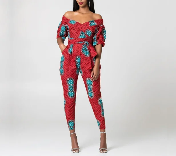 2020 Африканский женский комбинезон Дашики с открытыми плечами и V-образным