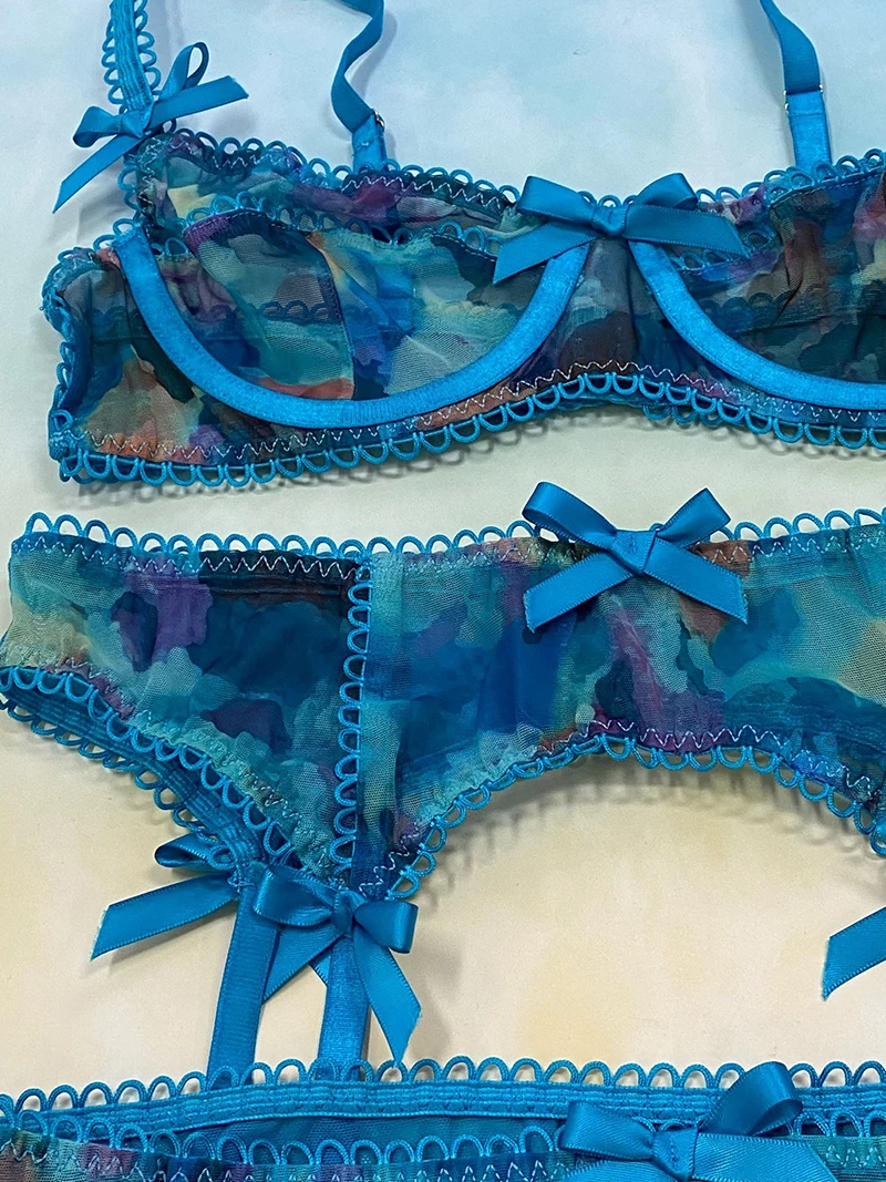 

Sexy Sensual Lingerie Woman Underwear Set Push Up Underwire Bra Erotic Lingerie Set Blue Brief Sets Lace Lingerie Sexy