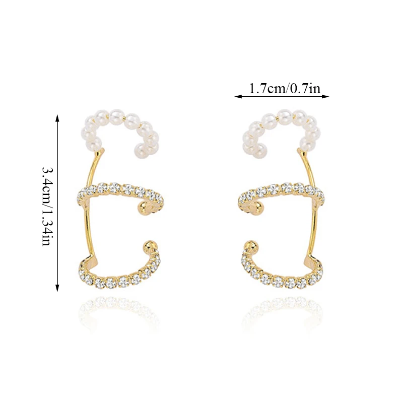 

Charming Adjustable Earrings Pearls Ear Cuff Geometric Multi-layer No Hole Clip Earrings Ear Accessories CZ