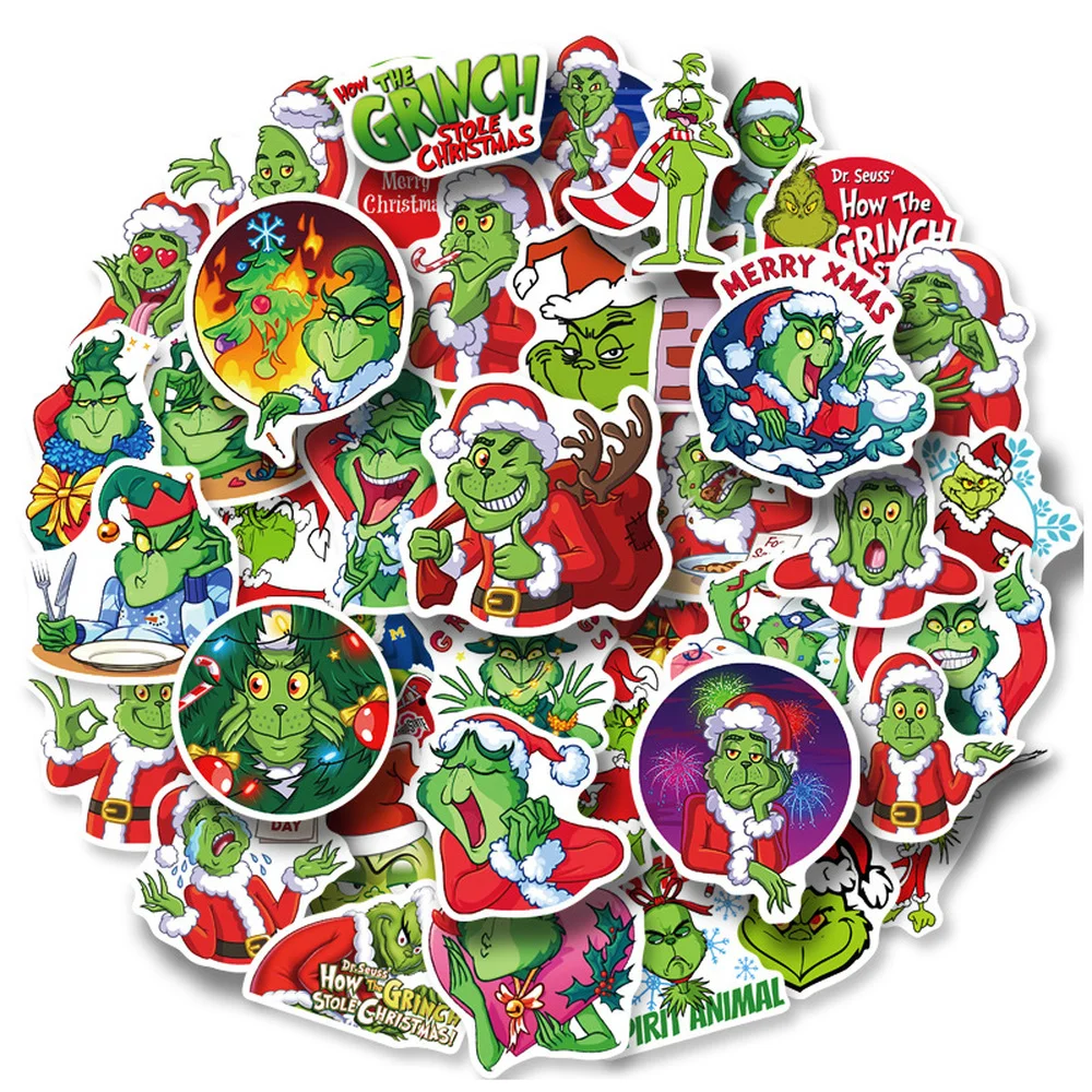 

10/50Pcs Classic Movie How the Grinch Stole Christmas Stickers For Furniture Wall Desk Car Trunk Decal Guitar Motorcycle