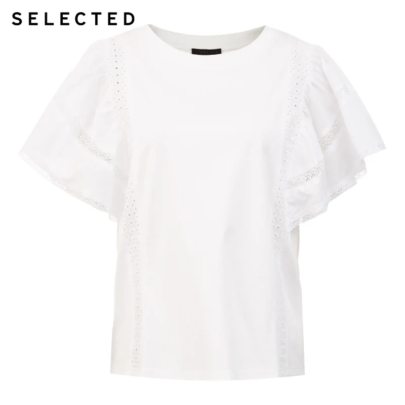 

SELECTED Women's Flared Sleeve Stitching Hollow-out Short-sleeve T-shirt S|420201522