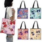 Холщовая Сумка-тоут с милым бантом, модная дамская сумочка для путешествий с волшебными палочками, экологически чистая складная сумка для покупок, для отдыха