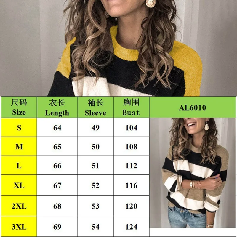 

Oversize Knit Sweater Striped Women Knitwear Sweaters Autumn Winter Long Sleeve Pullovers Clothing Ladies Warm Clothes Loose