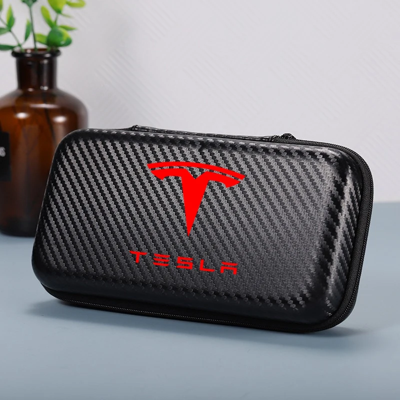 high grade carbon fiber car driving bag phone 3c supplies storage bag for tesla model 3 model x model s model y car accessories free global shipping
