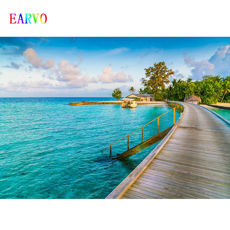 

EARVO Tropical seaside photography background Party backgrounds Beach coconut tree Photo wallpaper photos backdrop wall wallpap