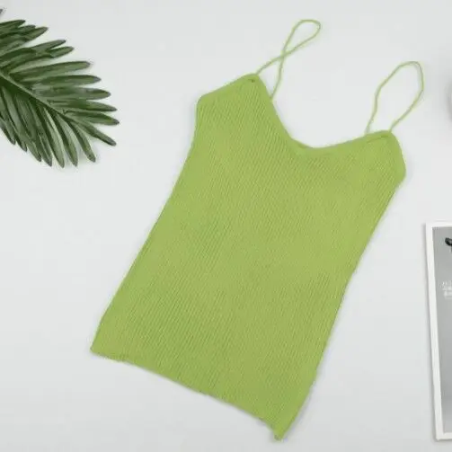 Women Summer Sexy Camisole Tanks Slim Casual Tank Tops Lady's Undershirt Solid Breathable Shoulder Vest For Female - Цвет: Зеленый