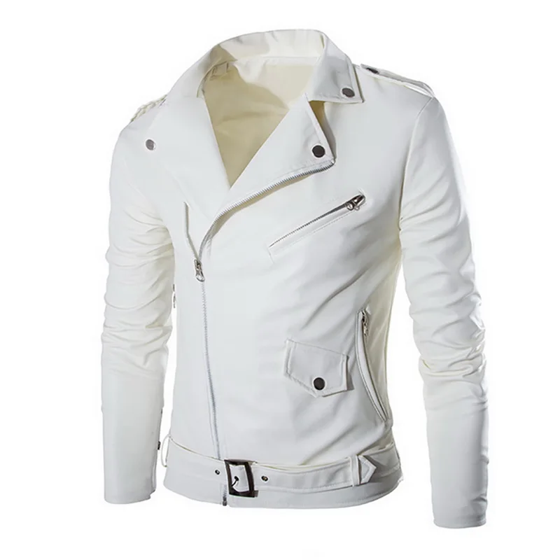 White2 Мужские Куртки из искусственной кожи, осенняя мода, стимпанк, готика, отложной воротник, мотоциклетные куртки, мужские кожаные куртки на молнии, 5XL - Цвет: White2