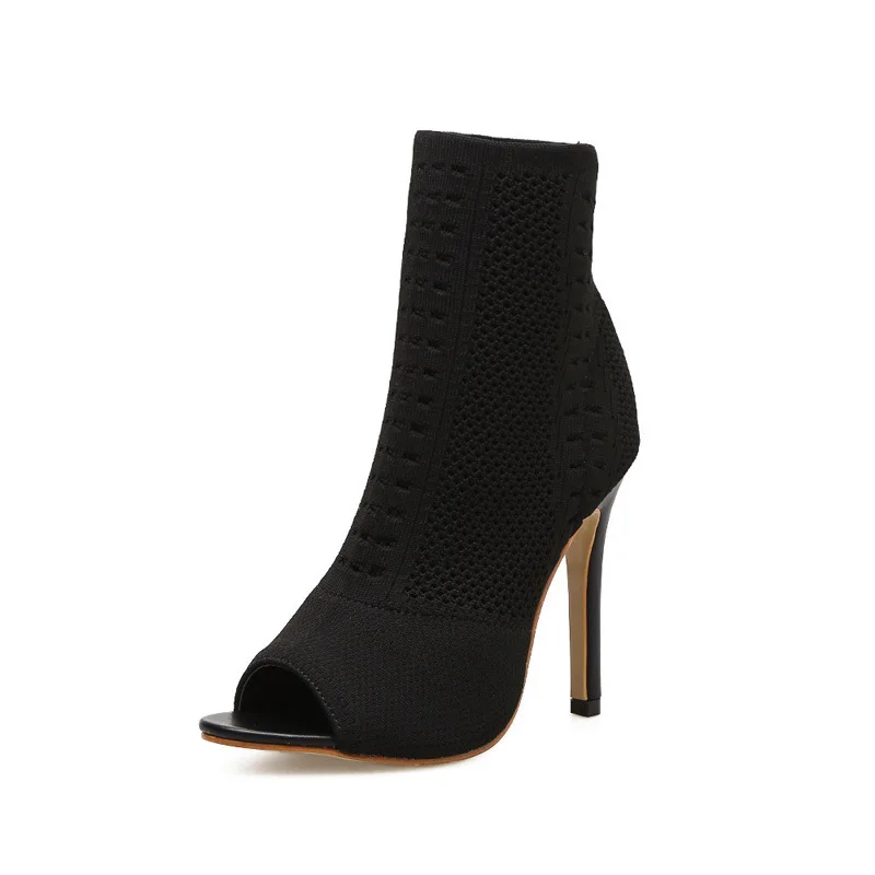 

High heeled fish mouth hollow thin heeled shoes female women's shoes elastic knitting sleeve socks boots net cool boots