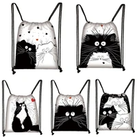cute cartoon anime cat pattern drawstring bag women fashion storage bag shopping bag teenager girls bookbag kawaii backpack