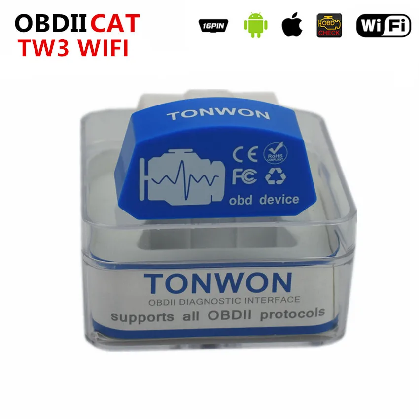 10pcs DHL Free Tonwon 3 OBD2 Code Scanner WIFI / Bluetooth Car Diagnostics Tool Scanner Check Vehicle Engine Device Tool ELM327