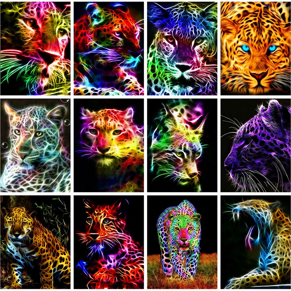 

Animals Diamond Painting Kits Abstract Colorful 5D Diy Diamond Embroidery Leopard Mosaic Pictures of Rhinestones Full Drill