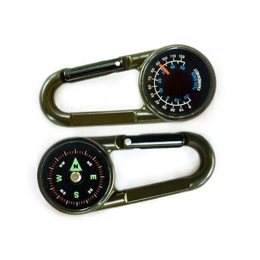 

Mini Compass+Thermometer+Snap Hook 3-in-1 Multifunctional Hiking Metal Carabiner Sensitive Guide Outdoor Double-sided Compass