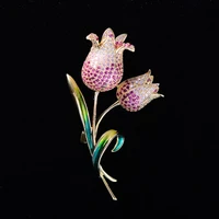 trendy romantic flower brooch pin aaa zirconium tulip brooches coat corsage wedding jewelry accessories enamel pins for women