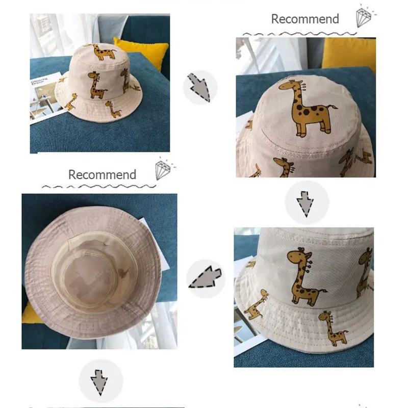 Ni&ntilde;os de primavera y oto&ntilde;o sombreros de cubo de dibujos animados jirafa sombrero de Sol para ni&ntilde;as ni&ntilde;os al aire libre sombrero de playa Camping pesca gorra sombrero Panam&aacute;-4
