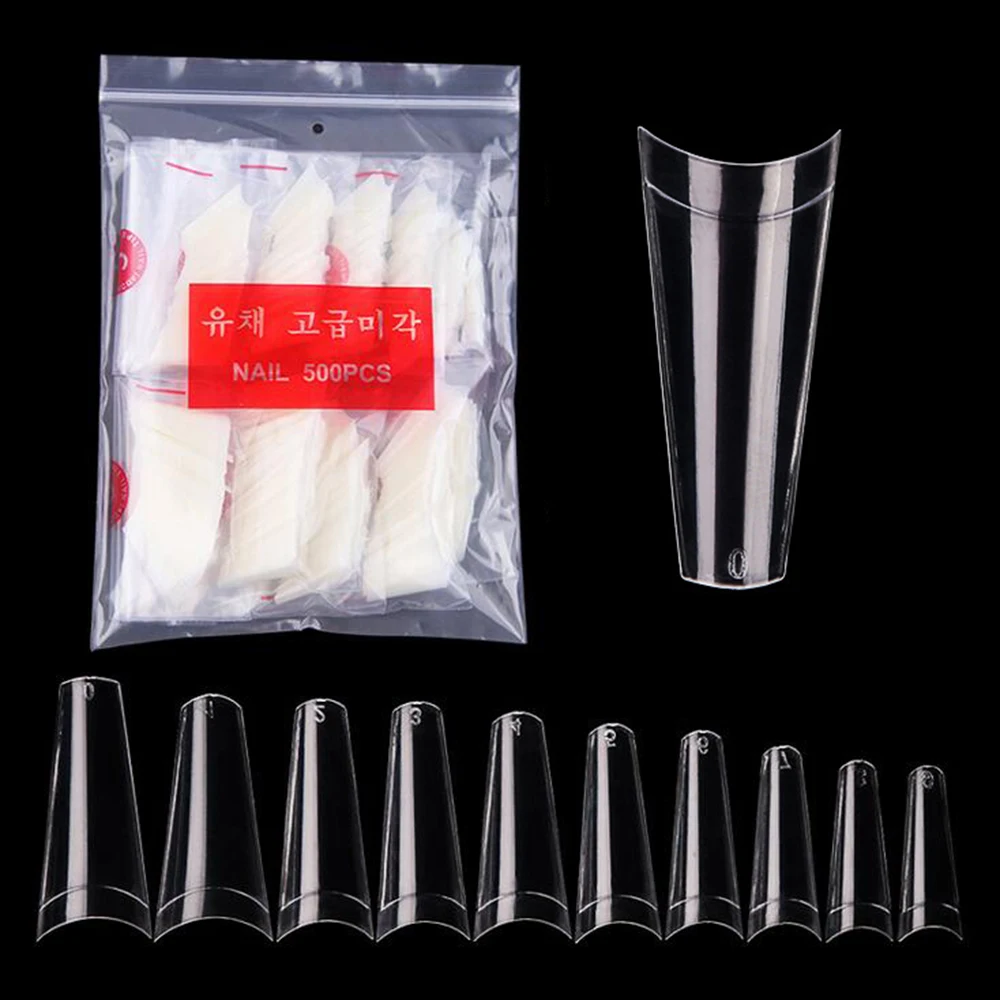 

500Pcs/bag Clear Natural French Ballet Coffin False Acrylic Nails Art Tips UV Gel Ultra Flexible #0 ABS Fake Nail Manicure Tools