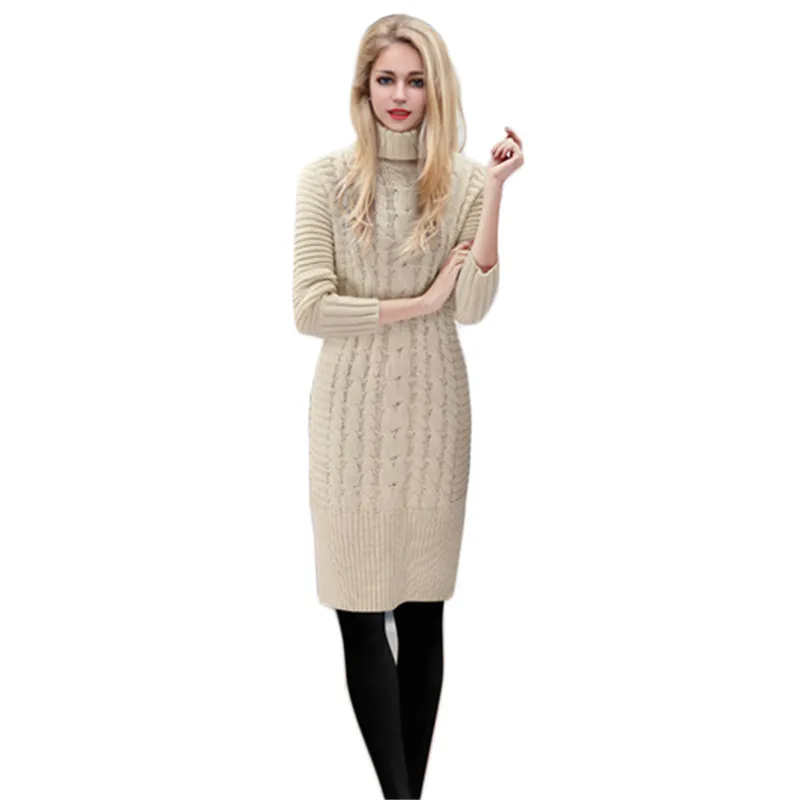 

Winter Dress Women 2020 Autumn New Fashion Turtleneck Loose Thick Long Sleeve Knitted Bottoming Sweater Dresses Feminina