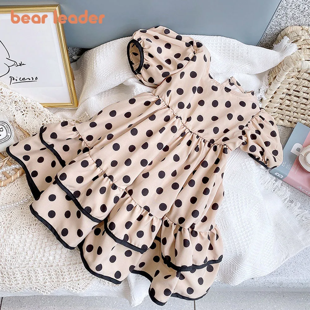 

Bear Leader Kids Dresses for Girls New Fashion Short Puff Sleeve Sweet Bowknot Dress Kids Party Costume Summer Elegant Clothes