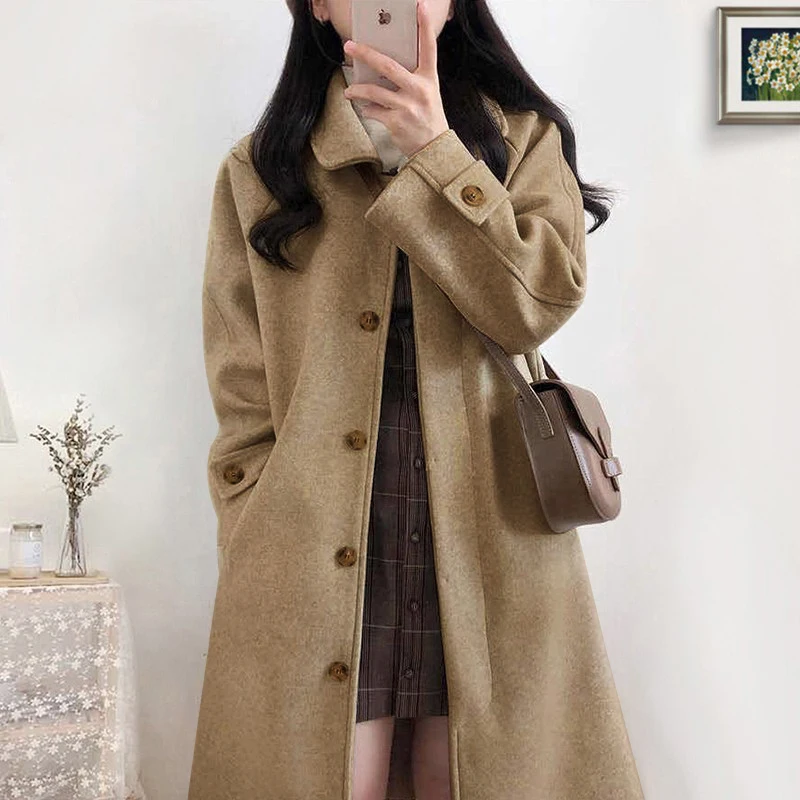 Шерстяное женское элегантное длинное пальто Nowsaa на весну и осень верхняя одежда