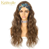 water wave 10 color headband brown wig long daily party travel holidays no gel glueless wig for women drag queen 2 free bands