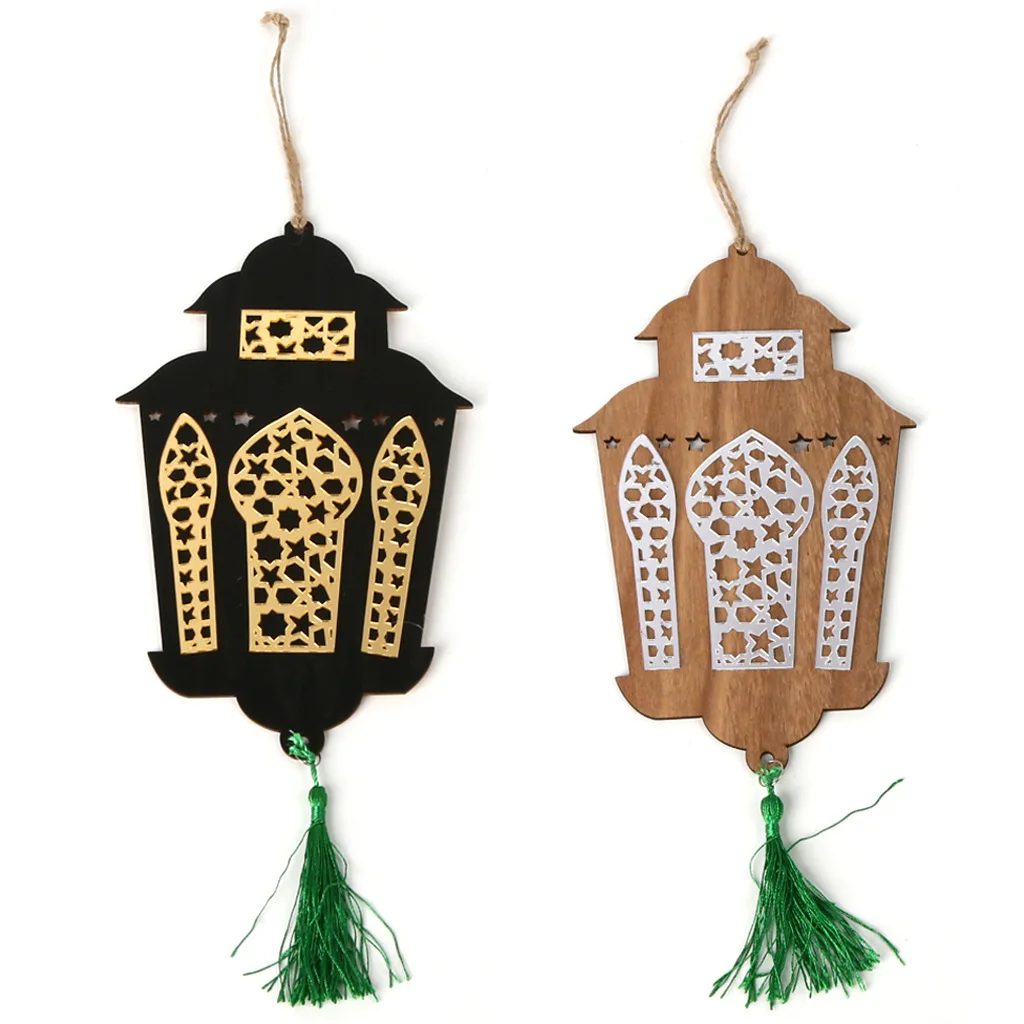 

1pc Wooden Crafts Pendants Eid Mubarak Ramadan Gulbang Lantern Home Decorations Ornaments Islam Muslim Background Decor