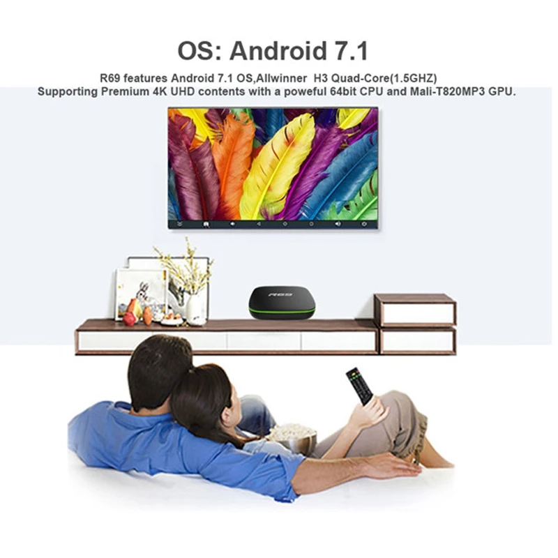R69 Smart Android 7 1 ТВ приставка 2 4G Wifi H3 четырехъядерный телеприставка 1080P Hd 3D видео