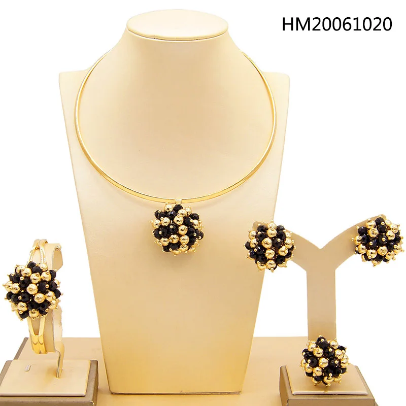 

Yulaili High Quality Dubai Gold Jewelry Sets For Women African Beads Fashion Charm Choker Earrings Bracelet Ring Free Shipping