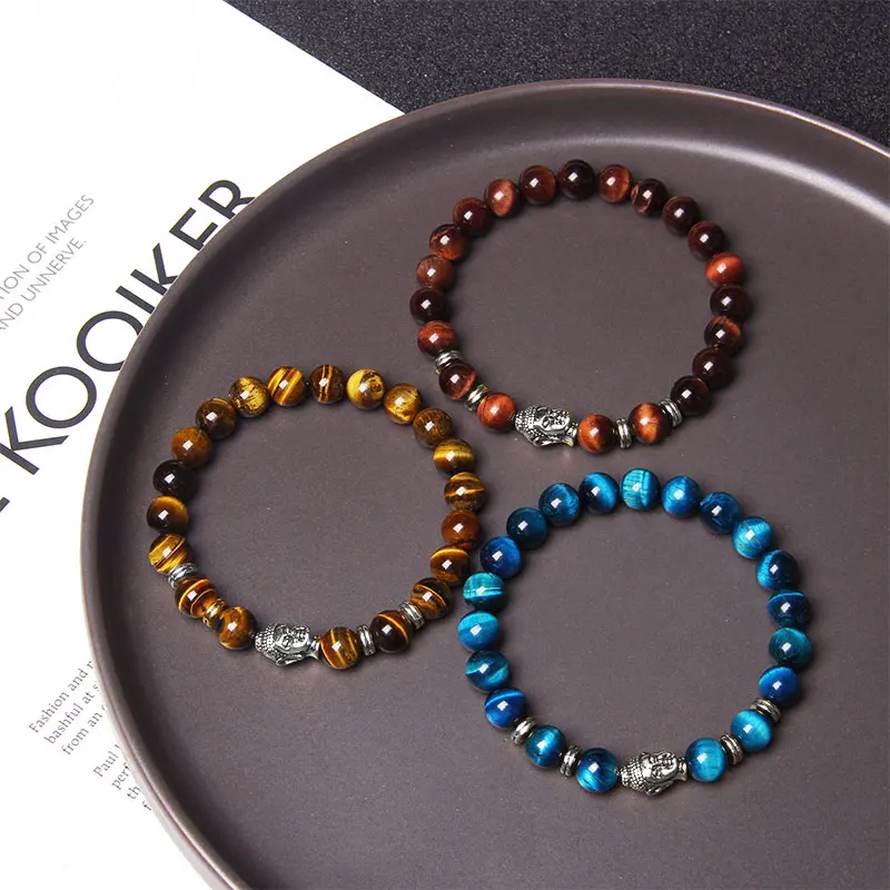 8 мм Королевский синий браслеты с тигровым глазом мужской серебряный цвет