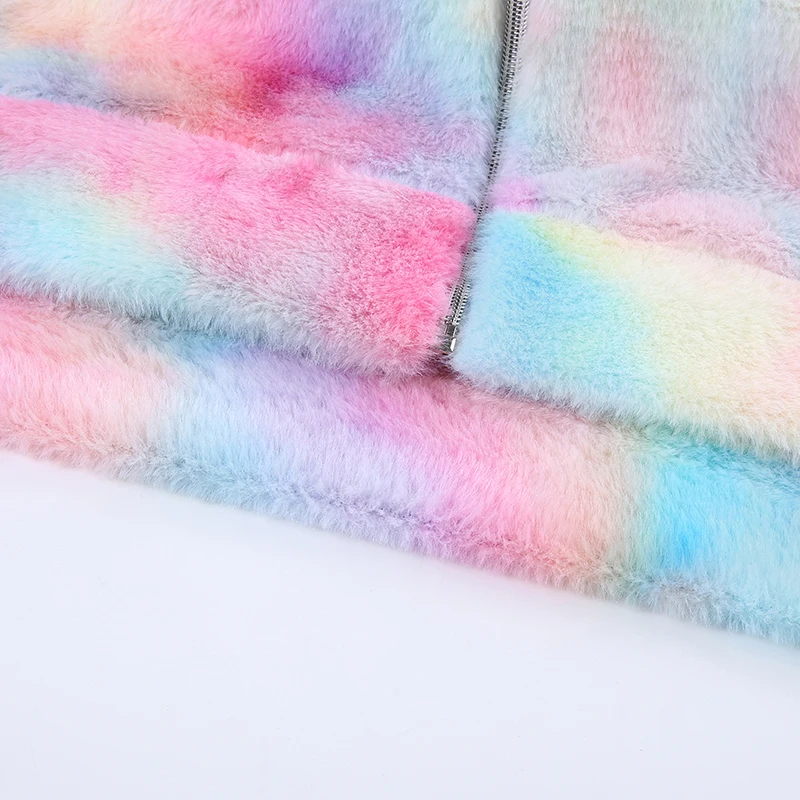 Waatfaak Colorfu зимнее пальто оверсайз для женщин Harajuku уличная куртка на молнии Женская куртка с отложным воротником из искусственного меха Женская Осенняя