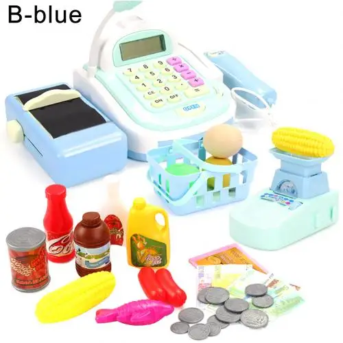 B Blue Имитационный рынок, кассовый аппарат, набор продуктов питания, звуковой свет, дети, ролевые игры, игрушки, детские многофункциональные логическое мышление, подарки, игрушки - Цвет: B Blue