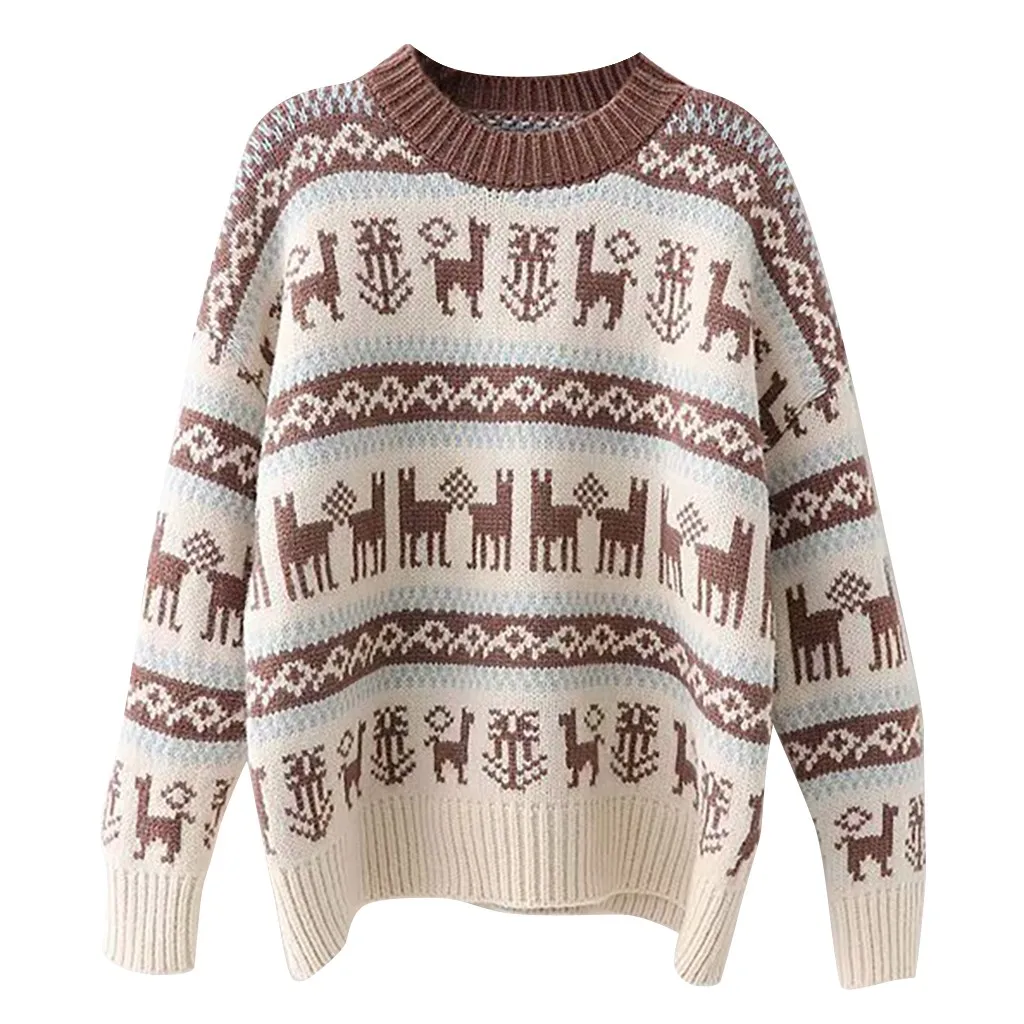 Merry Christmas Sweater Women Winter Xmas Knitted Pullover Female Snow Patterns Dot Print Long Sleeve Jumper | Женская одежда