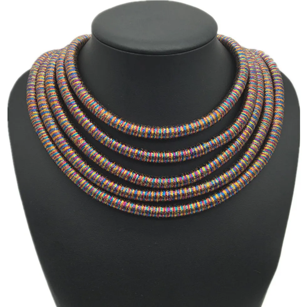 Многослойное плетенное ожерелье чокер с кулоном для женщин Трендовое ювелирное