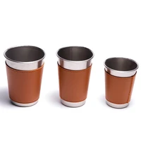 camping beer vodka cup polished stainless steel 300ml 400ml 500ml pu holster juice drink mug portable outdoor travel supplies