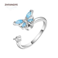 zhfangiye new ring 925 silver jewelry with sapphire zircon gemstone butterfly shape finger rings for women wedding party gifts