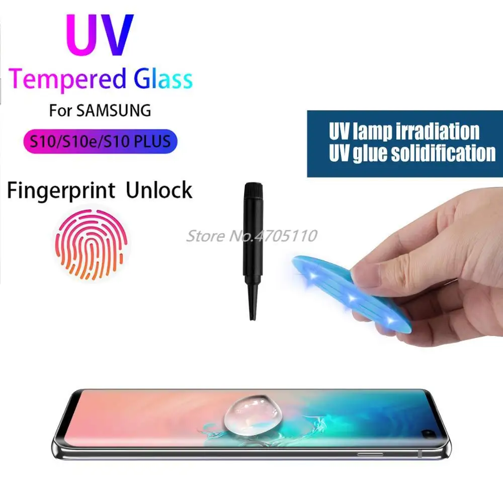 Изогнутый УФ клей 5D для Samsung Galaxy S10 PLUS + закаленное стекло разблокировки