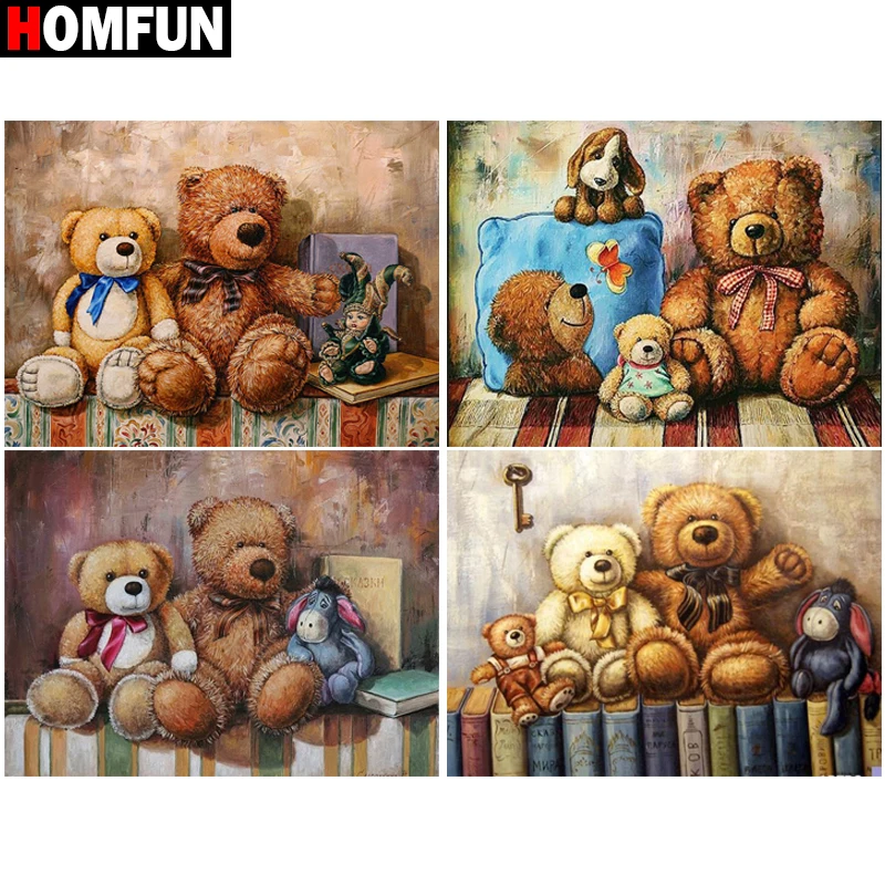 HOMFUN 5D Алмазный Узор страз рукоделие Diy Алмазная Картина Вышивка крестом "Мишка Тедди пейзаж" Алмазная вышивка