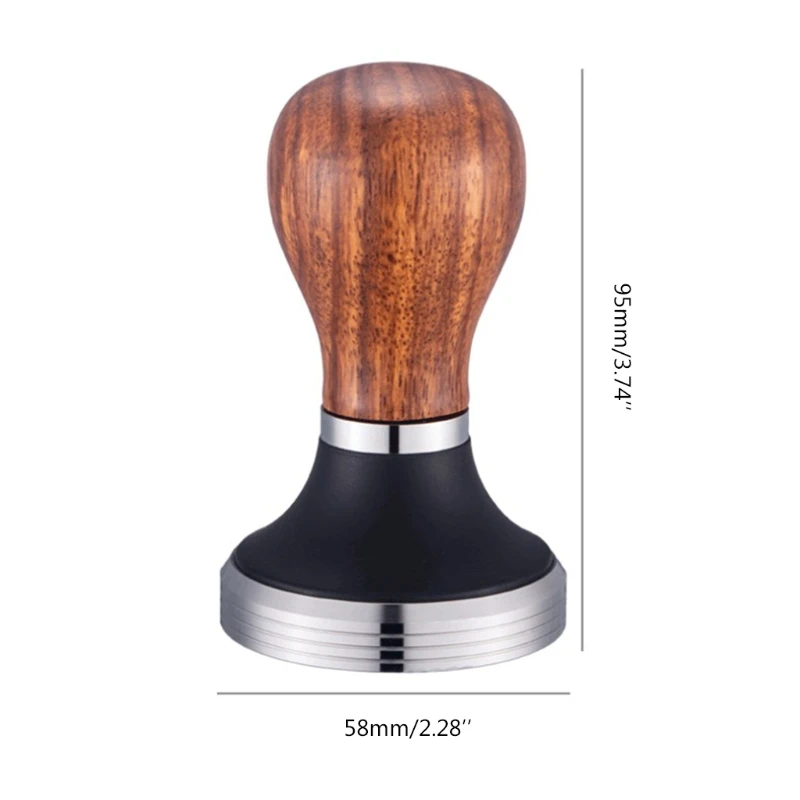 

T21D Wooden Coffee Tamper Stainless Steel Flat Espresso Tamper Coffee Press Tool