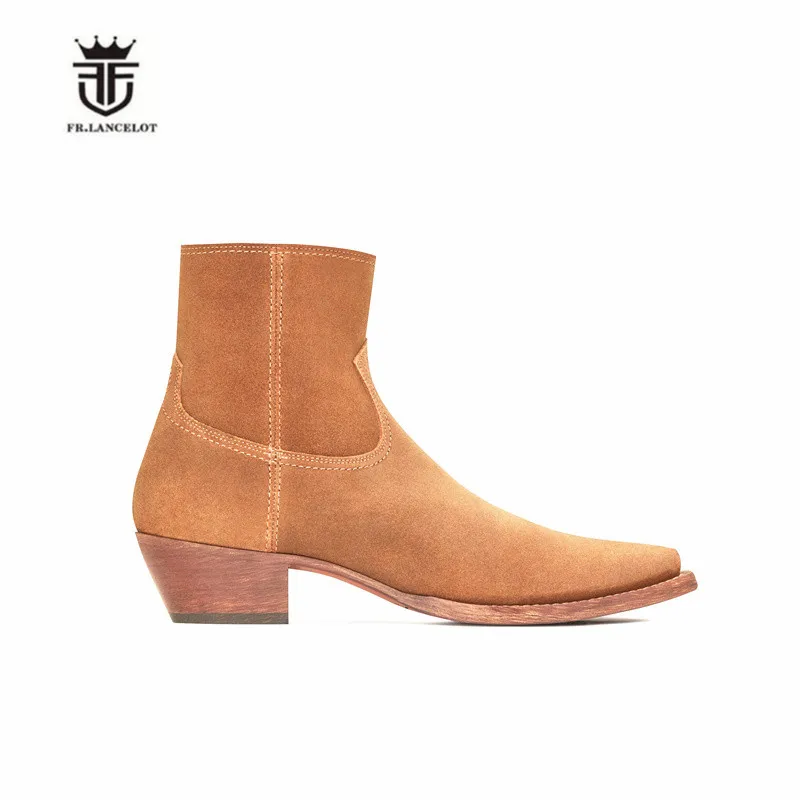 Мужские замшевые ботильоны с острым носком на танкетке ручной работы