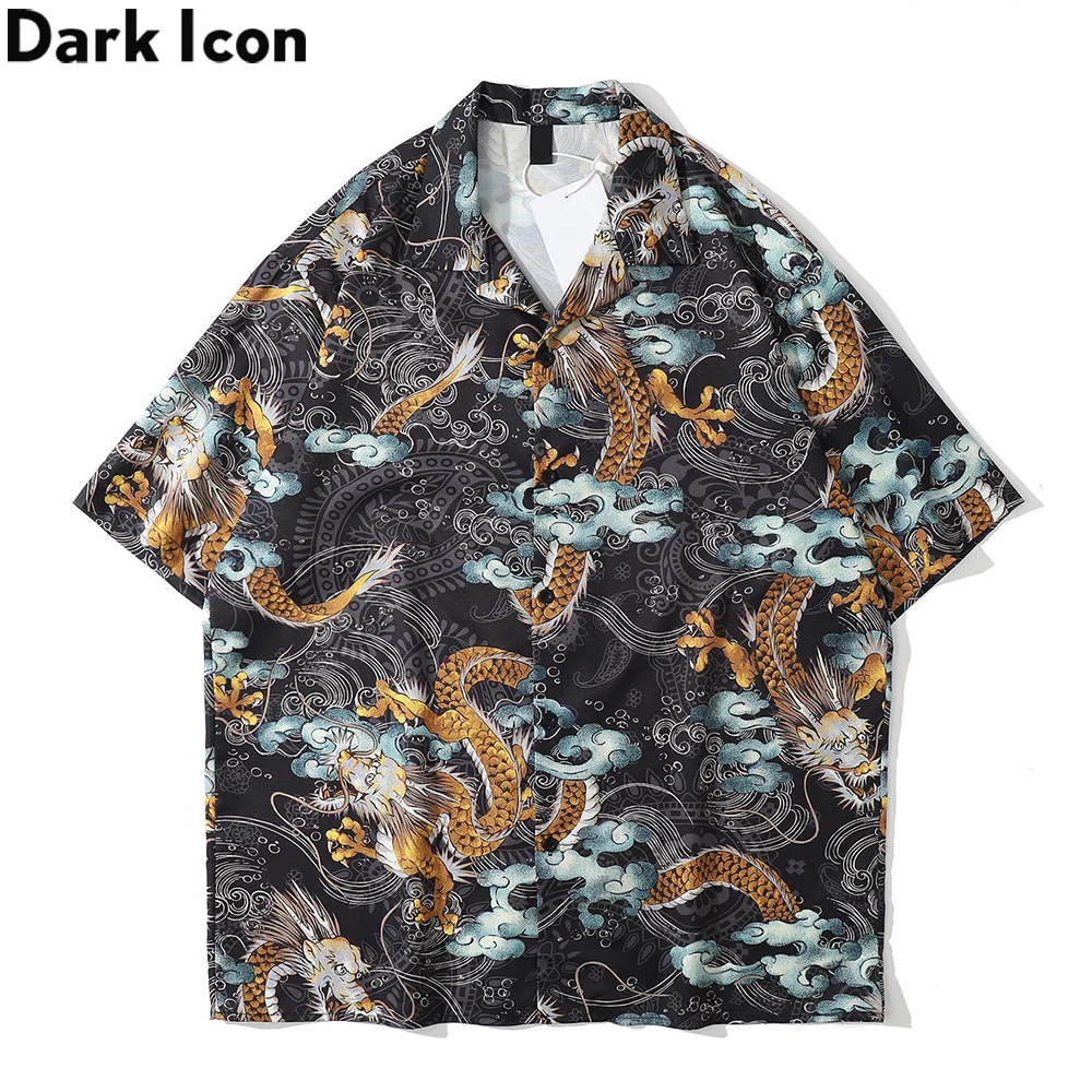 

Dark Icon Tiger Full Print Hawaiian Shirt 2021 Summer Turn-down Collar Polo Shirt Male Top