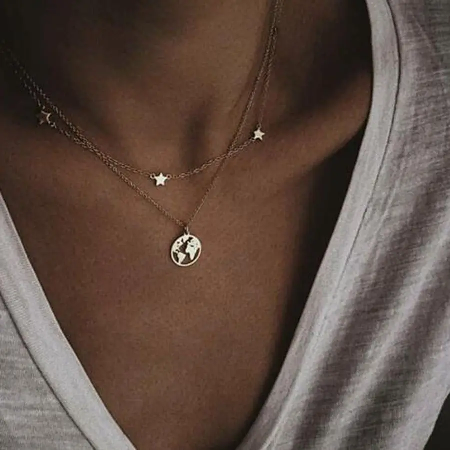 Звездное Ожерелье с картой мира для женщин Свадебные аксессуары вечерние
